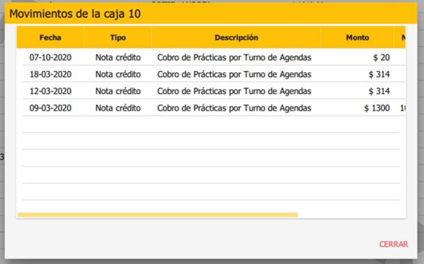ver los movimientos de caja