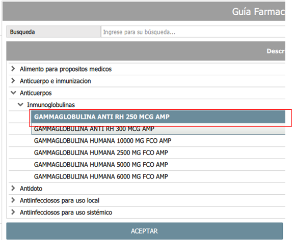 seleccionar medicamento