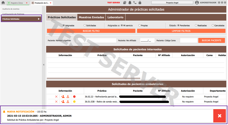 listado de practicas solicitadas