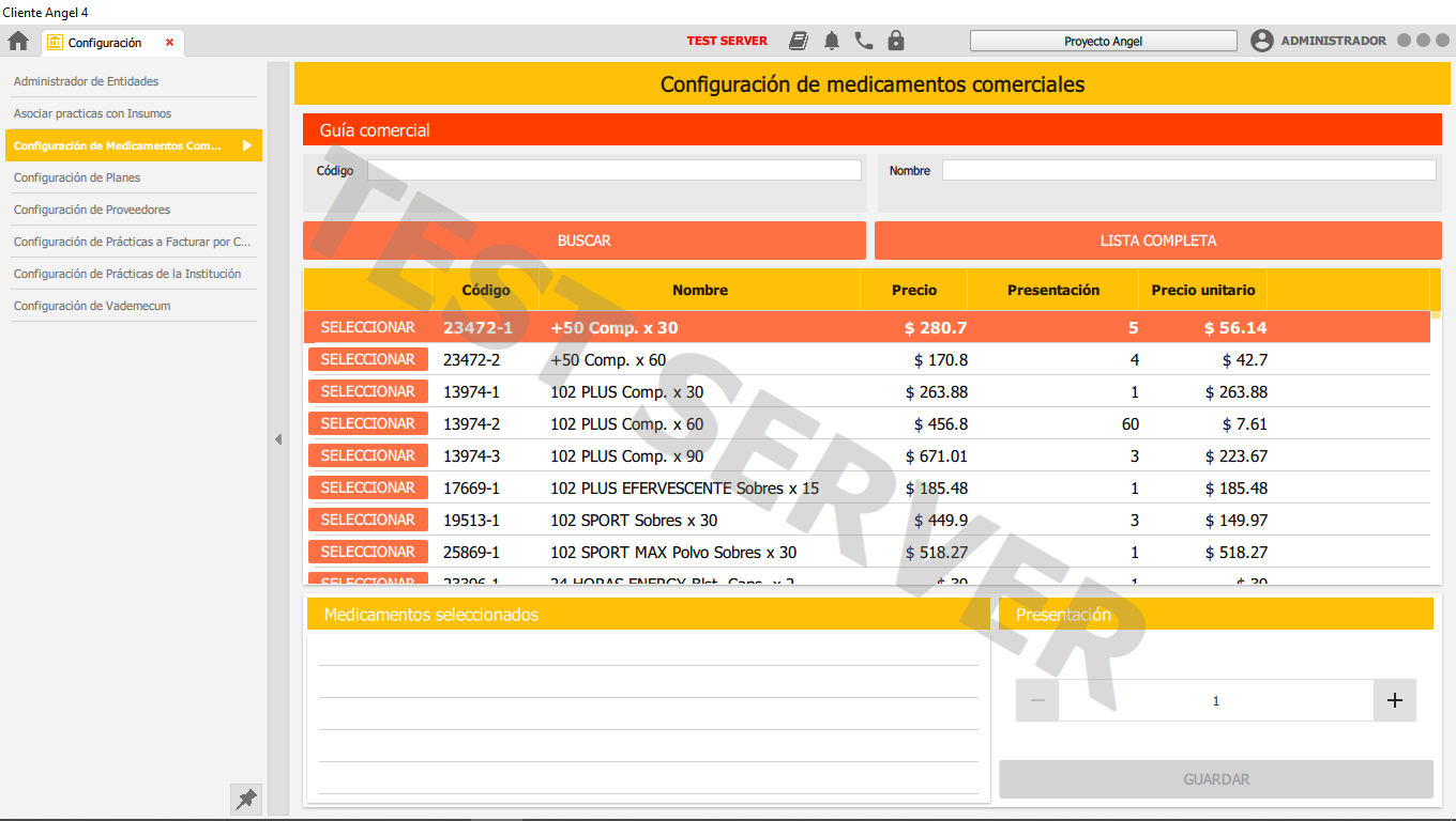 configuracion de medicamentos comerciales