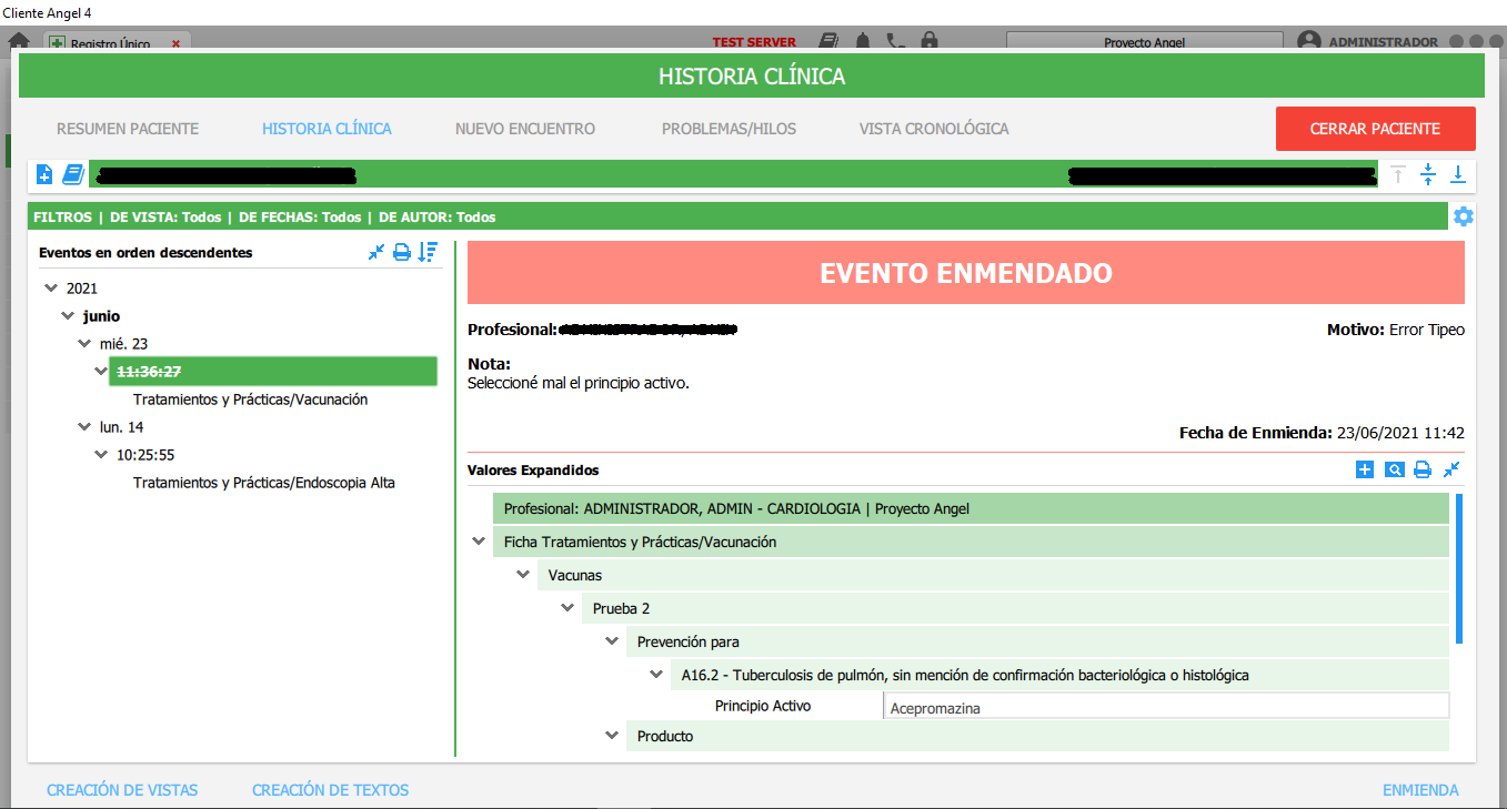 aceptar y ver como aparece en la Historia Clinica