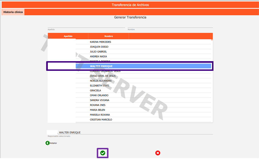 seleccionar quien realiza la tranferencia