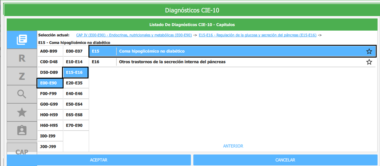seleccionar diagnostico y aceptar