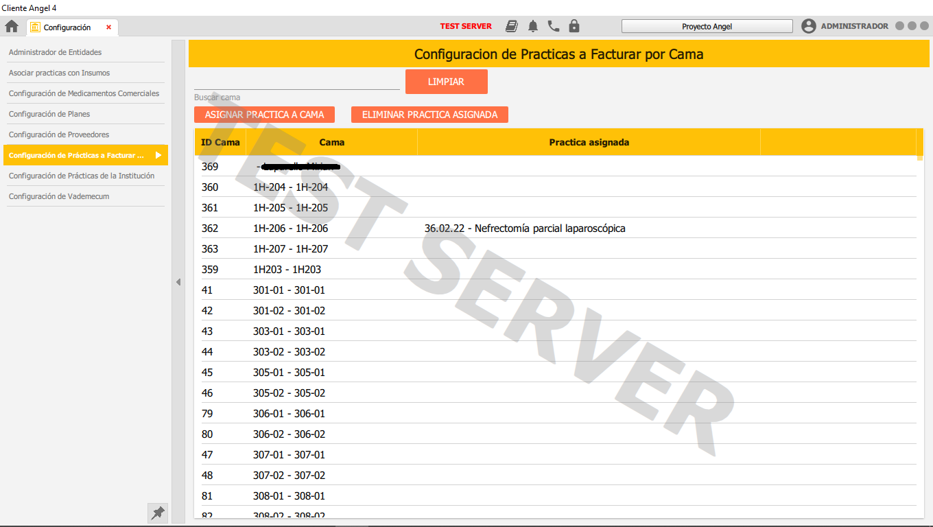 Configurar Prácticas a Facturar por Cama