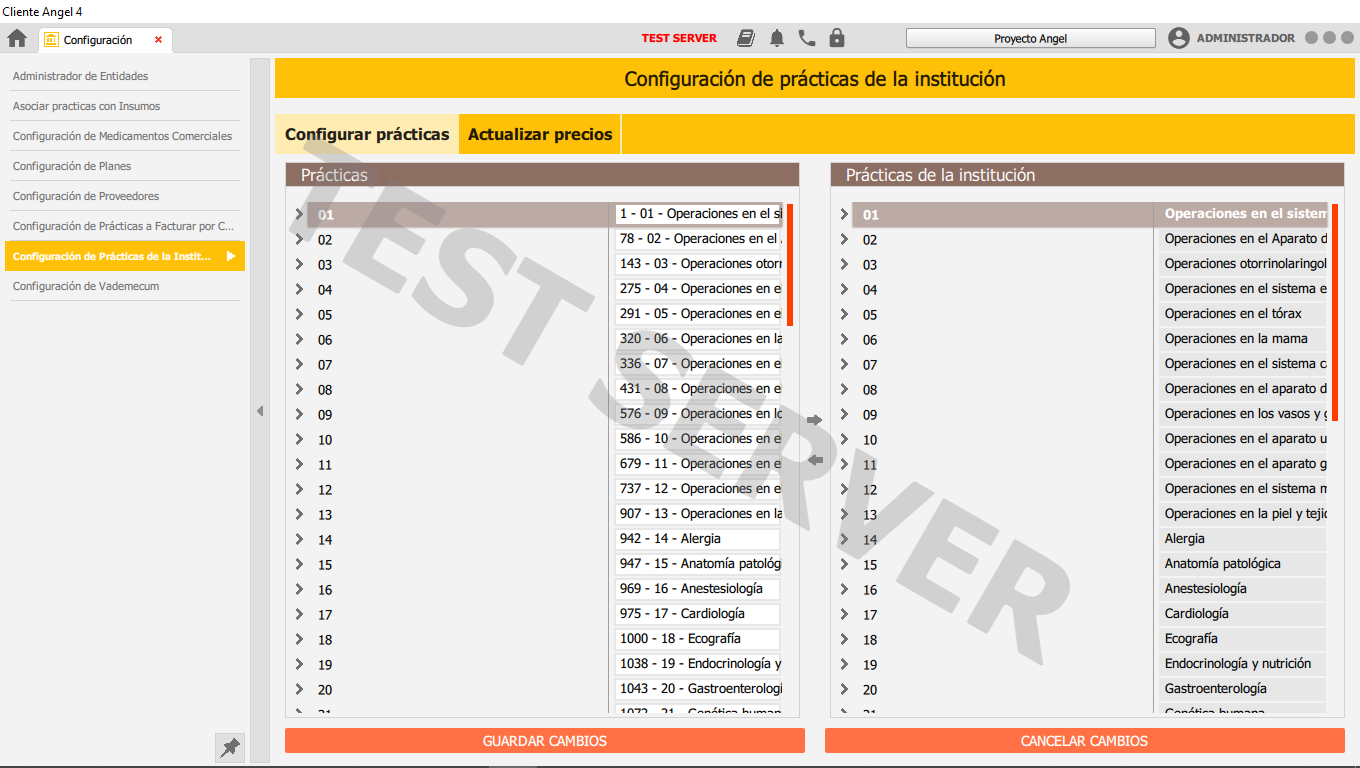 Configurar Prácticas de la Institución