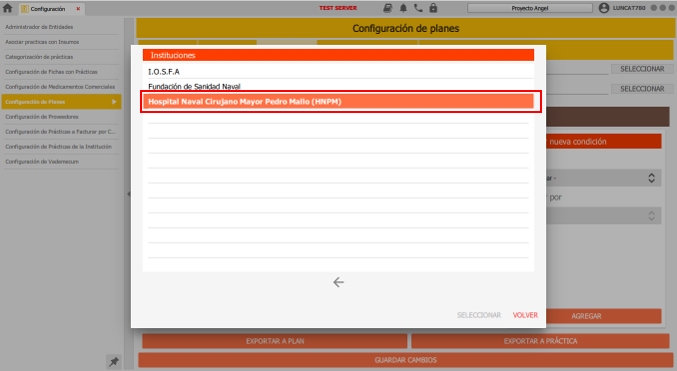 seleccionar institucion