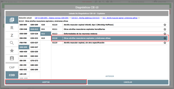 seleccionar diagnostico y aceptar