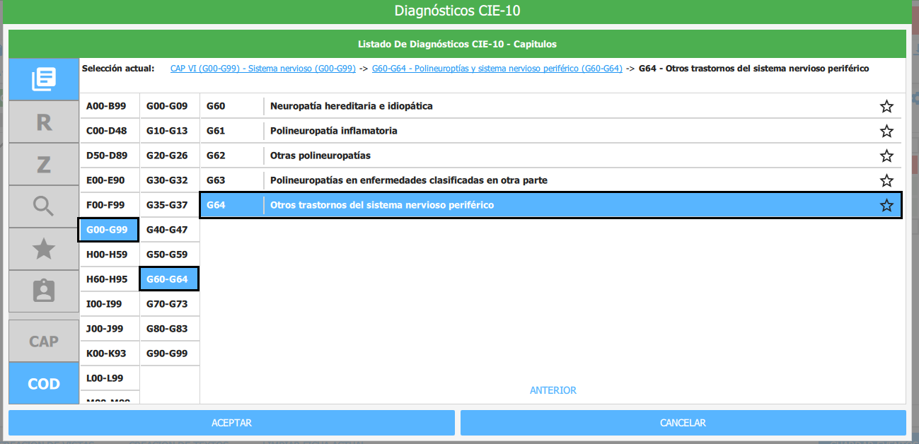 seleccionar diagnostico y aceptar
