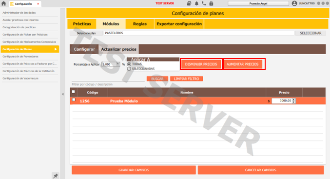 aumentar y disminuir precios