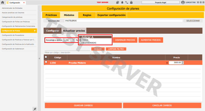 porcentaje a aplicar