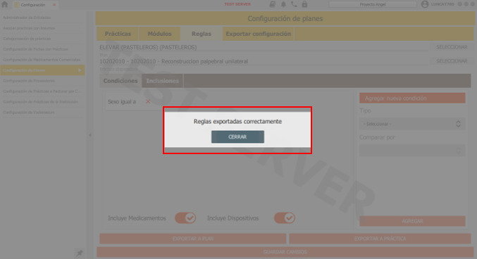 reglas exportadas correctamente