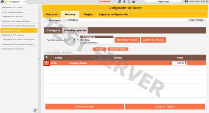 seleccionar el modulo