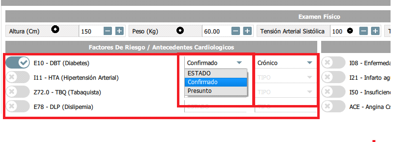 seleccionar diagnosticos y confirmar el estado