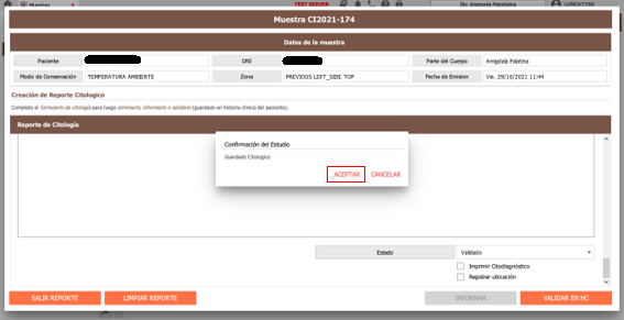 confirmar estado y aceptar