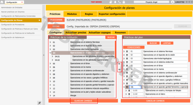 agregar o eliminar practicas, guardar cambios