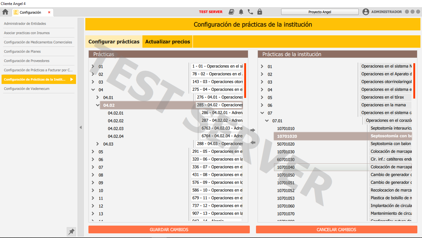 seleccionar práctica a eliminar y guardar cambios