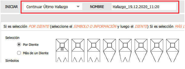 iniciar o continuar hallazgo