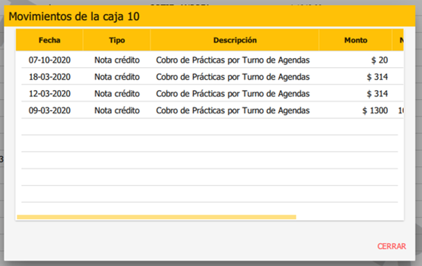 ver movimientos de la caja