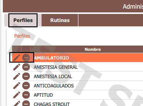 eliminar perfil e indicar rutinas/analisis