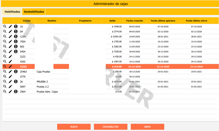 abrir o deshanilitar caja